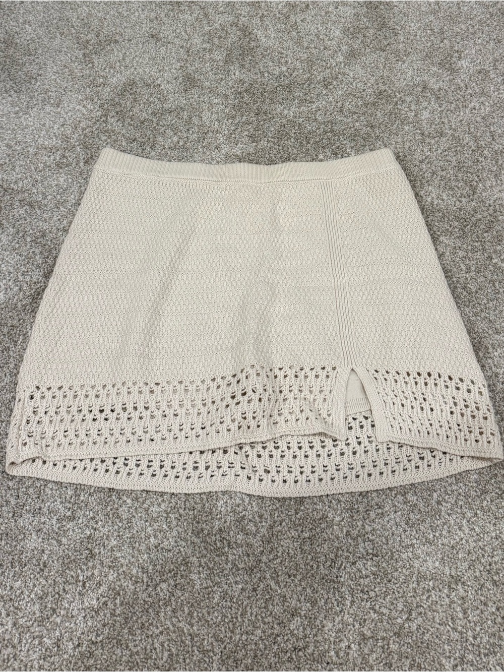 American Eagle Outfitters Cream Crochet-Hem Knit Mini Skort